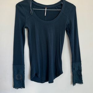 Free People Dark Teal Long Sleeve Top